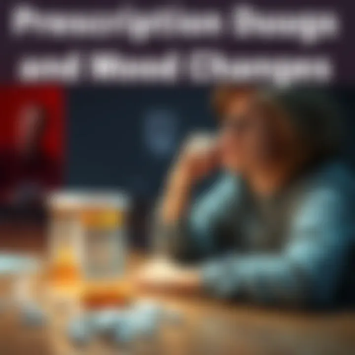 A person sitting with a prescription bottle on the table, looking thoughtful and concerned, representing the effects of medication on behavior.