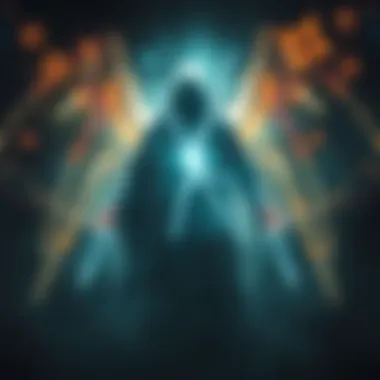 Presence in the Darkness A figure representing a natural force surrounded by ethereal light, symbolizing a near-death experience.