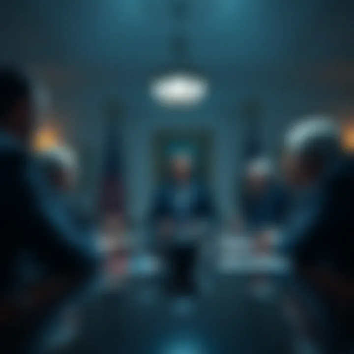 Security officials discussing the assassination attempt on the President in a tense meeting