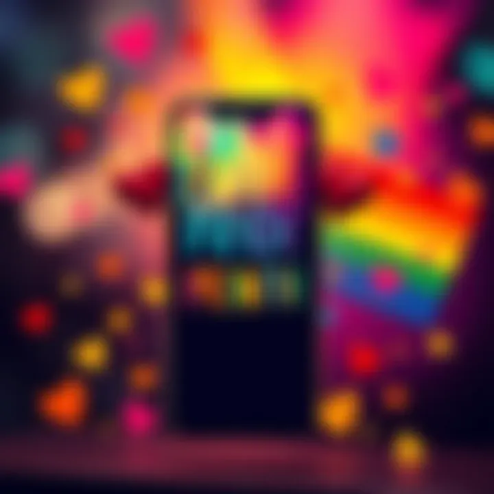 A colorful phone wallpaper celebrating Pride Month with rainbow colors and hearts.