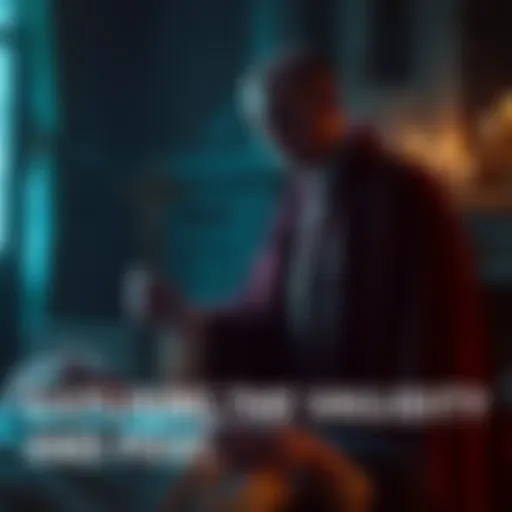 A priest conducts an exorcism in a dimly lit room, focusing on a person in distress while holding a crucifix.