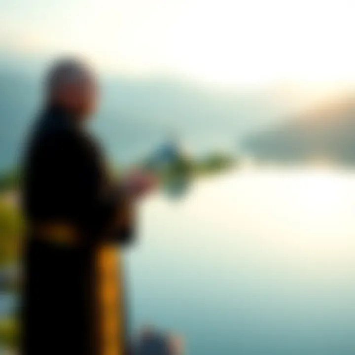Priest in Medjugorje A priest stands in prayer at a tranquil Medjugorje setting, reflecting on a moment of divine inspiration.