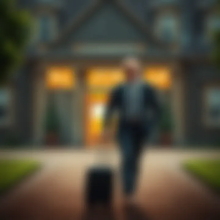 Prince Andrew seen walking away from the Royal Lodge with a suitcase, visibly somber and dressed in casual attire.