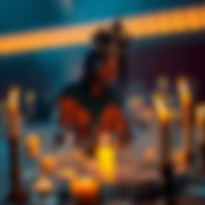 An individual performing a summoning ritual to Prince Seere, surrounded by candles and a serene atmosphere.