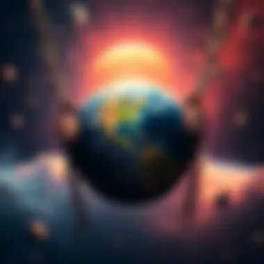 A stylized representation of Earth with chains symbolizing confinement, surrounded by abstract cosmic elements representing non-human entities.