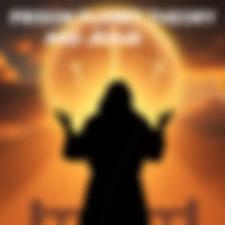 A visual representation of the prison planet concept with a silhouette of a figure contemplating religious symbols and chains, symbolizing inner divinity and altered beliefs.