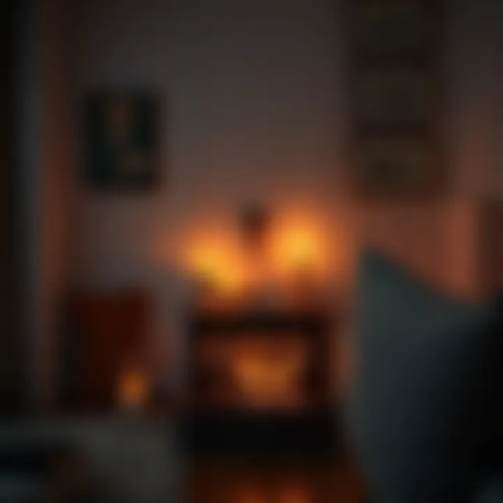 A small, discreet altar with candles and personal items hidden in a cozy, secluded space of a room.