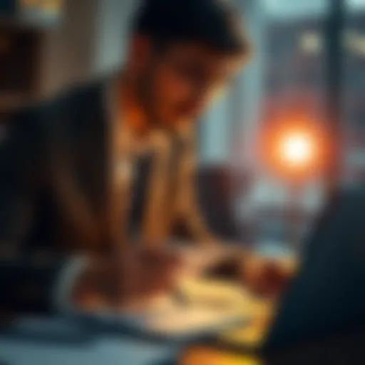 A person reviewing a growth plan with a laptop and notepad, focused on upgrading their skills for the future.