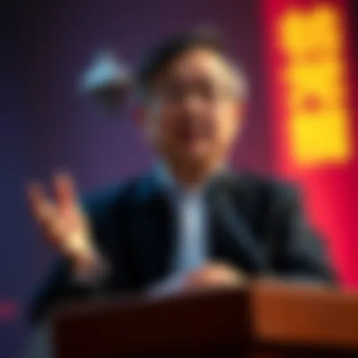 Professor Jiang Discusses Alien Claims Professor Jiang speaking at a podium, expressing his views on alien life and UFOs, with a skeptical expression.