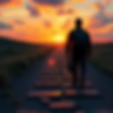 A person walking on a path with milestones representing small achievements, symbolizing personal growth and the journey toward goals.