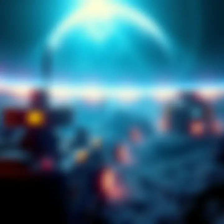 A visual representation of Project Aquarius with extraterrestrial elements blending into a futuristic setting, showcasing technology and integration concepts.