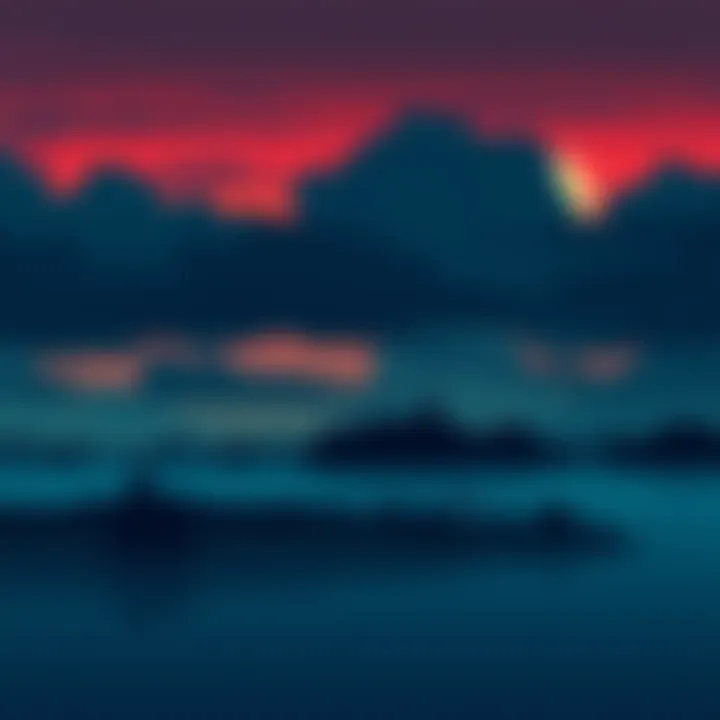 An illustration depicting the eerie setting of Long Island's Montauk area with dark clouds and a silhouette of a military facility.