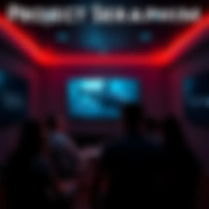 A group of people discussing the Project Seraphim conspiracy in a dimly lit room, with deep sea imagery in the background