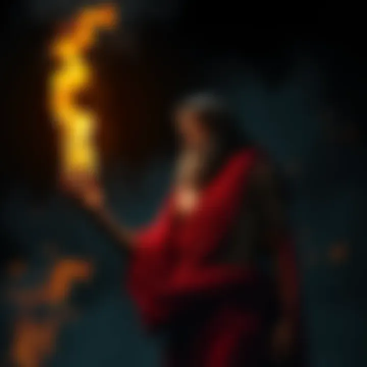 Prometheus bringing fire to humanity Prometheus, a figure from Greek mythology, holding a flame while surrounded by darkness, symbolizing his gift of fire to humanity and the punishment he faces.