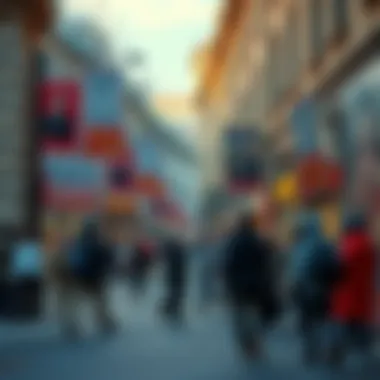 A street scene showing propaganda posters blaming Muslims for unrest in France during riots, with people reacting to the messages.