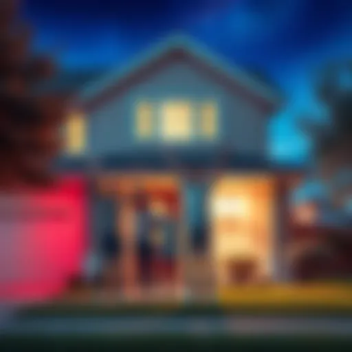 A joyful family standing in front of their new home, celebrating the purchase during Jupiter's fourth house transit.