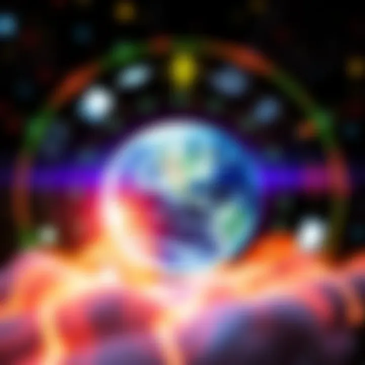 A globe surrounded by symbols of technology, representing global awareness and unity inspired by ancient prophecies.