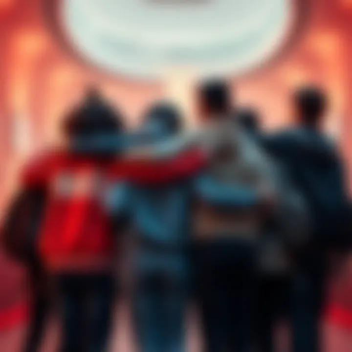 A group of friends standing together with their arms around each other, showing support and unity in a safe environment.