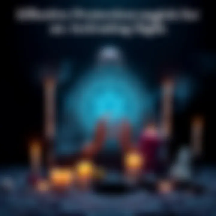 Person activating sigil with protection A person performing protection magick while activating a sigil, surrounded by candles and crystals for safety.