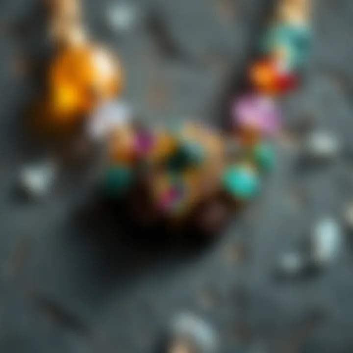 Protective Necklace with Crystals A close-up of a necklace adorned with colorful crystals, showcasing its beauty and energy-boosting features.