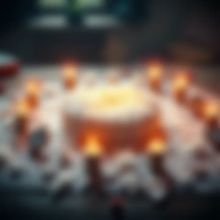 A salt circle with candles and protective symbols placed around it, representing safety against dark magic