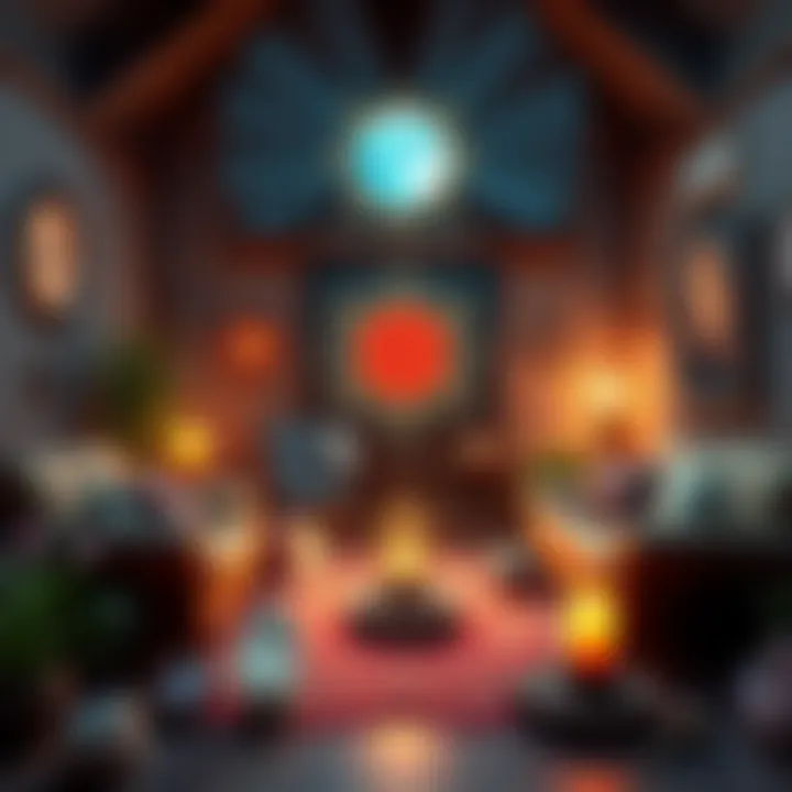 Mystical Sigils and Crystals for Home Protection A serene home setting featuring protective sigils and crystals, radiating positive energy