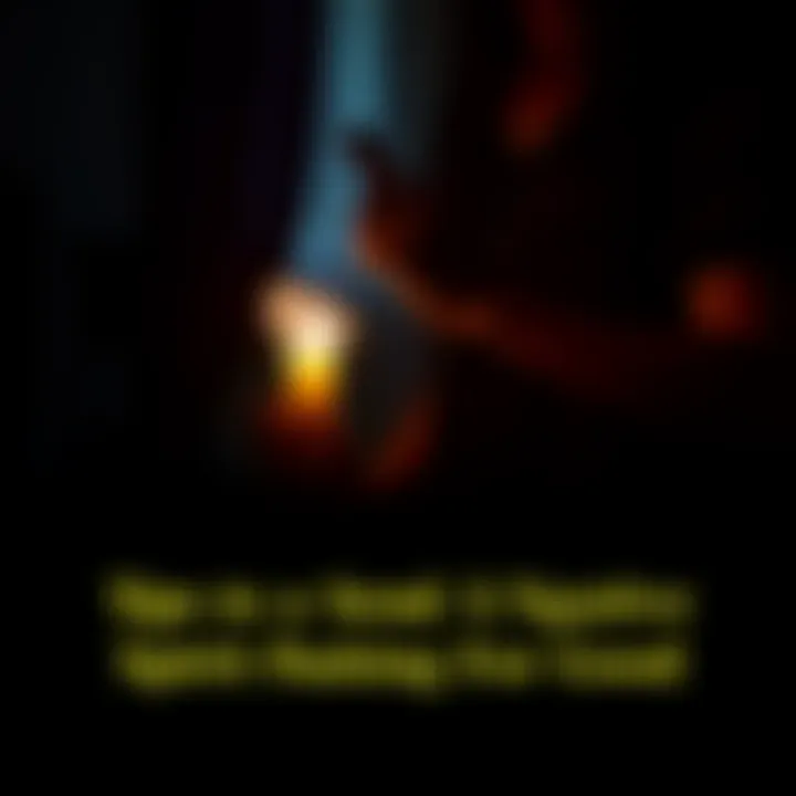 A person stands in a dimly lit room, holding a candle and a crystal while focusing on sending away a negative spirit.