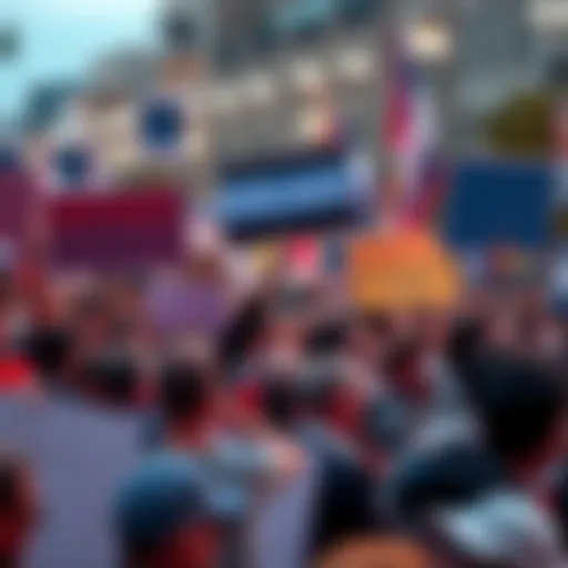 Crowd of people holding signs during a protest opposing Israel, expressing strong emotions and opinions.