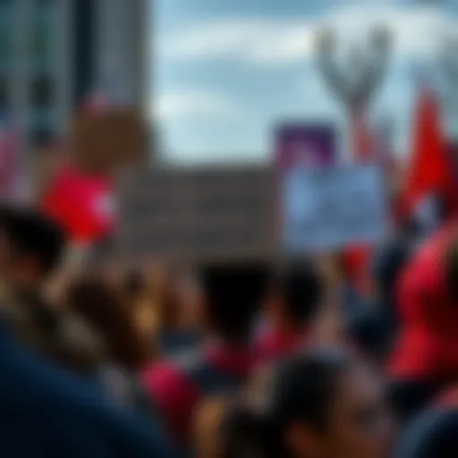 A diverse group of people holding signs during a protest, advocating for unity and against anti-white sentiment