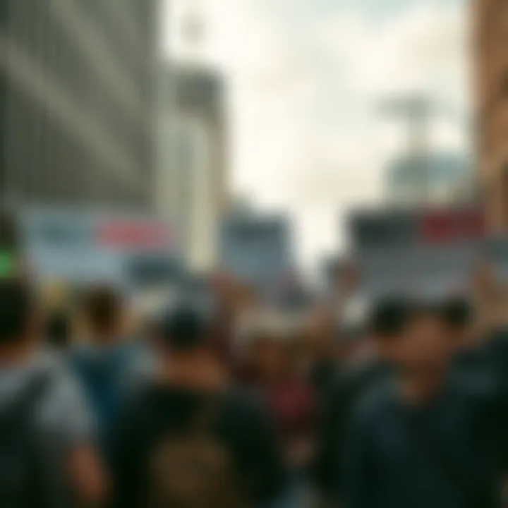 A group of protesters with signs reading 'No Kings' in a city setting, gathering to express their views on government issues.
