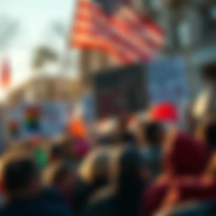 A crowd of people holding signs at an anti-ICE protest, emphasizing public engagement over the Epstein files.