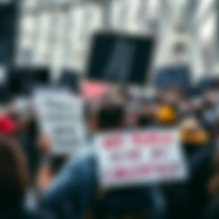 People holding signs expressing concern over AI's impact on creativity and mental health, gathered in a public space.