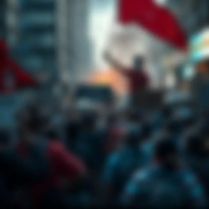 Crowds gather in streets of Nepal and Indonesia protesting amid chaos, holding signs and shouting slogans related to free speech.