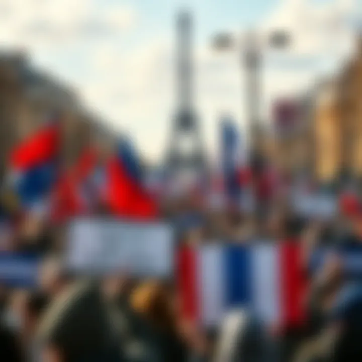 Protests in Paris People gather in Paris for May Day protests, holding signs and flags, expressing their views on social issues.