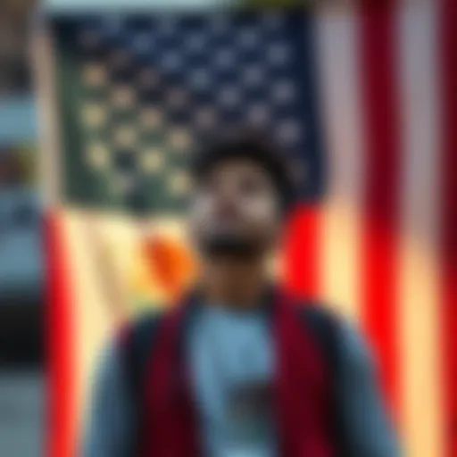 A Mexican person stands proudly in front of an American flag, showing their pride in both cultures.