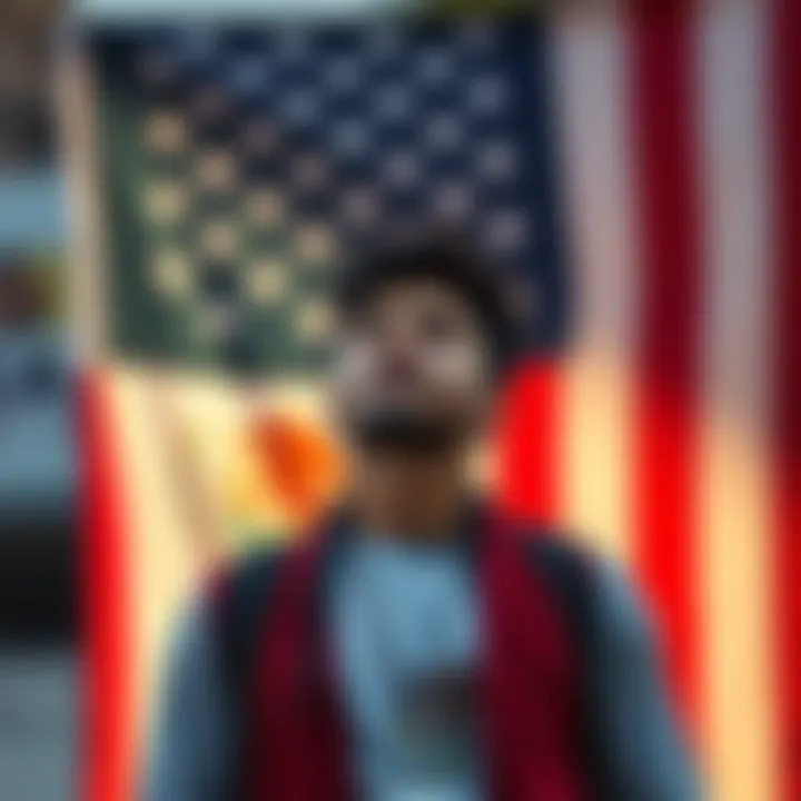A Mexican person stands proudly in front of an American flag, showing their pride in both cultures.
