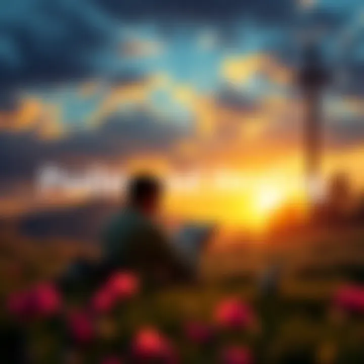 A serene scene showing a person reading the psalms in a peaceful setting, symbolizing healing and faith.