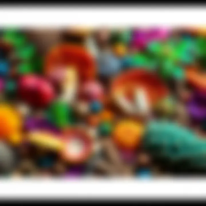A colorful array of natural psychedelics including mushrooms, cactus, and herbs, showcasing their vibrant colors and textures.