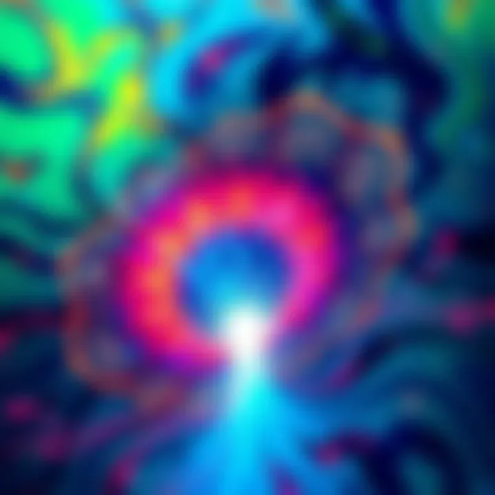 A colorful abstract representation of consciousness with swirling patterns and light, symbolizing a transformative experience.