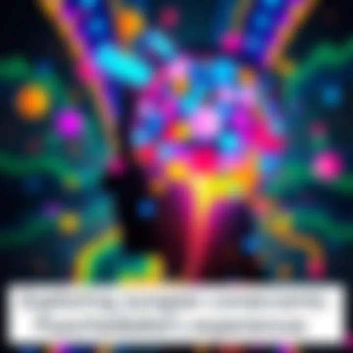 A colorful abstract representation of a person's mind while experiencing psychedelics, blending shapes and vibrant colors to symbolize altered consciousness and Jungian concepts