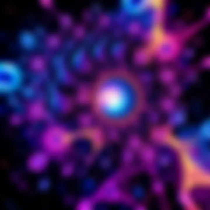 An abstract depiction of colorful patterns and shapes representing the mind's structure during psychedelic experiences, with hints of archetypal symbols.
