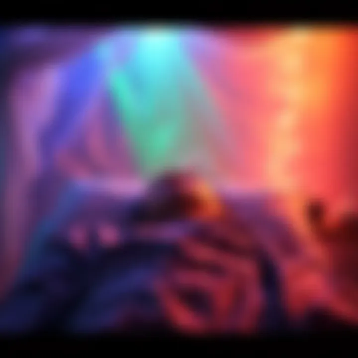 Psychedelic experience for comfort A terminally ill patient undergoing a psychedelic therapy session, surrounded by calming colors and soft lighting, reflecting tranquility and introspection.