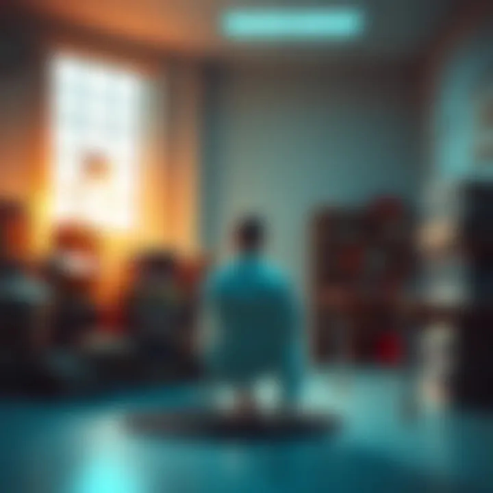 A person contemplating spirituality while sitting on a chair, surrounded by medical books and a serene atmosphere.