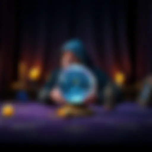 A psychic medium sitting at a table with a crystal ball, inviting questions about intuition.