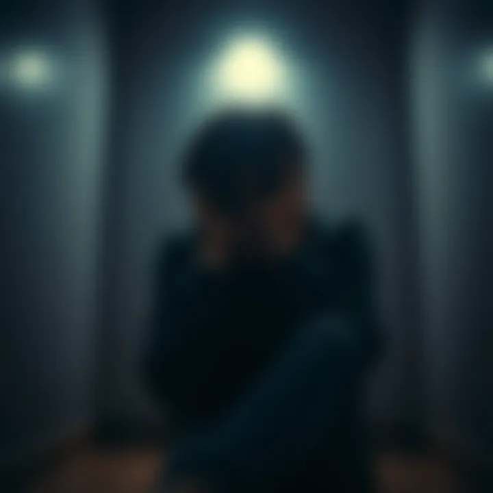 A person sitting in a dimly lit room, looking distressed while holding their head in their hands, symbolizing the emotional pain of psychic rape.