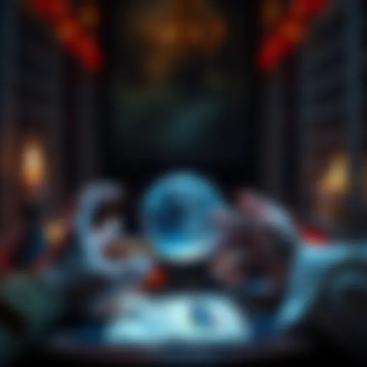 A psychic reading session with a crystal ball and tarot cards, depicting a person consulting a psychic about relationships.