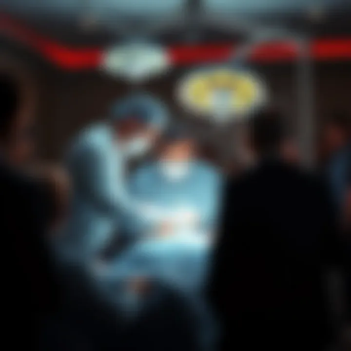 A practitioner performing psychic surgery with focused intent, surrounded by a curious audience.