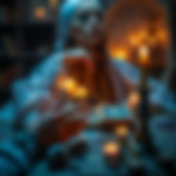 Psychic with tarot cards A psychic empath reading tarot cards with candles and crystals on a table