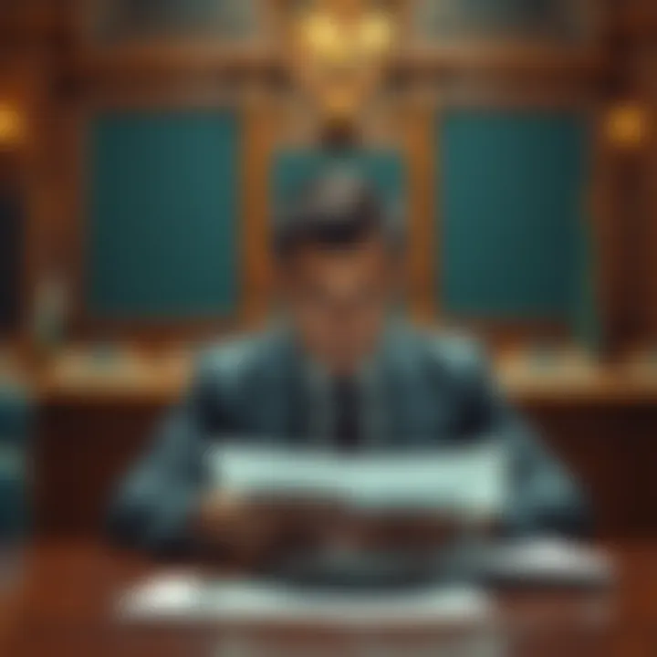 A person with a serious expression sitting in a courtroom, contemplating legal documents, representing the challenges of psychopaths in understanding the law.