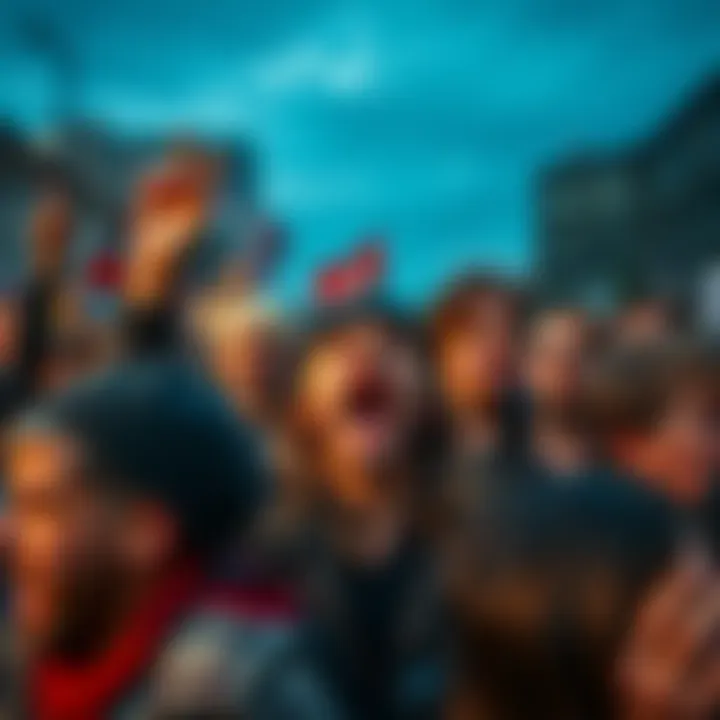 A crowd of citizens expressing anger and frustration during a protest in Montreal